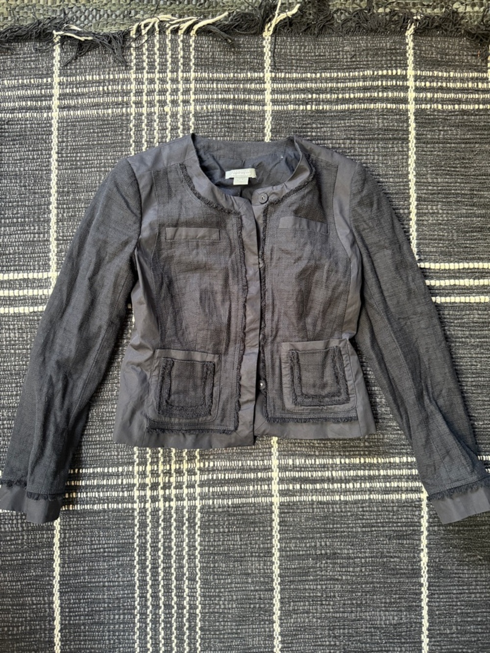 Ann Taylor Black Collarless Textured Blazer